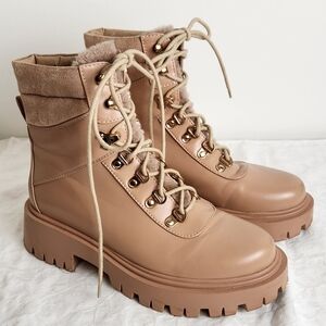 Pink Nude Laceup Ankle Boots